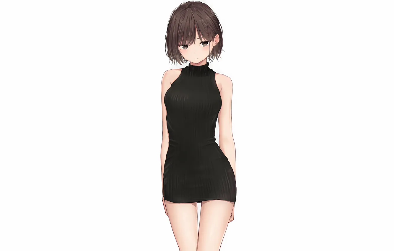 Photo wallpaper girl, sexy, dress, brown hair, brown eyes, anime, beautiful, short hair