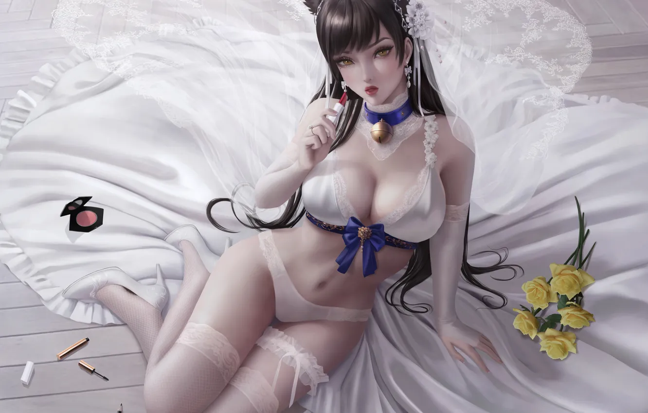 Photo wallpaper girl, sexy, lingerie, pantsu, bra, cleavage, panties, thighhighs