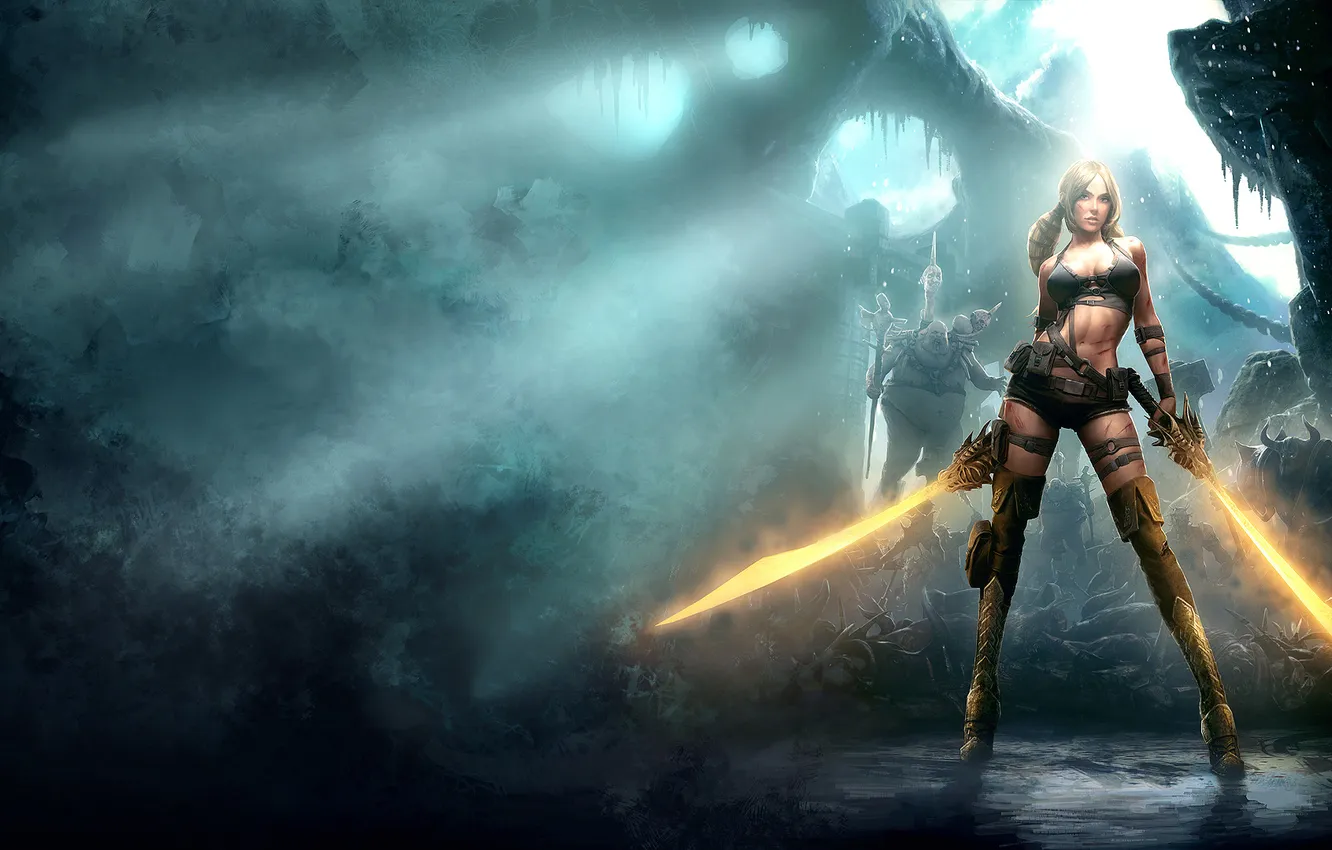 Photo wallpaper girl, sword, dark, brunette, warrior, blades, Blade of Time