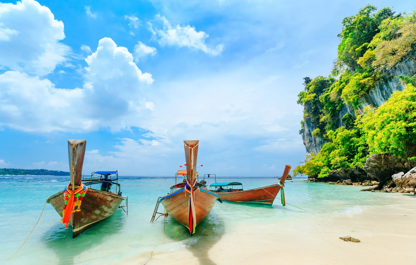 Photo wallpaper sand, sea, wave, beach, summer, the sky, shore, boat