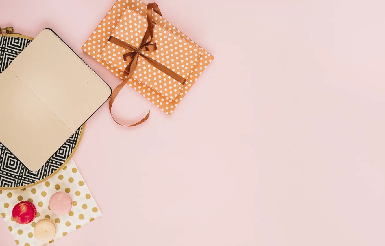 Photo wallpaper gift, cookies, Notepad, notebook, macaroons