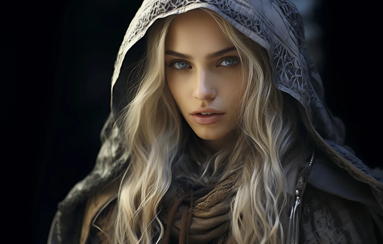 Photo wallpaper girl, blonde, hood