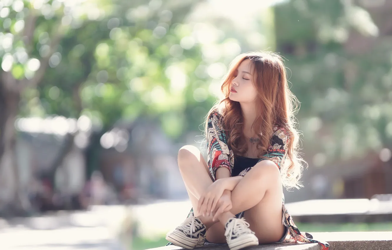 Photo wallpaper girl, the city, street