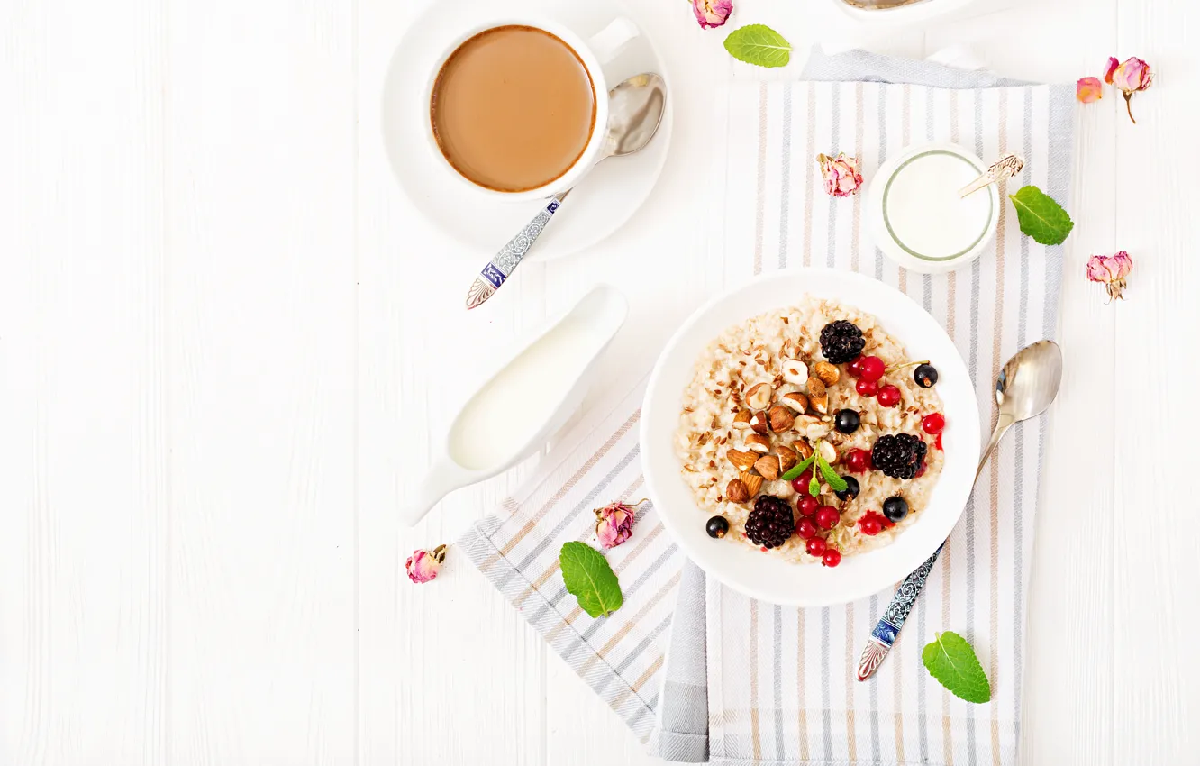 Photo wallpaper berries, Breakfast, oatmeal, fruty, Timolina