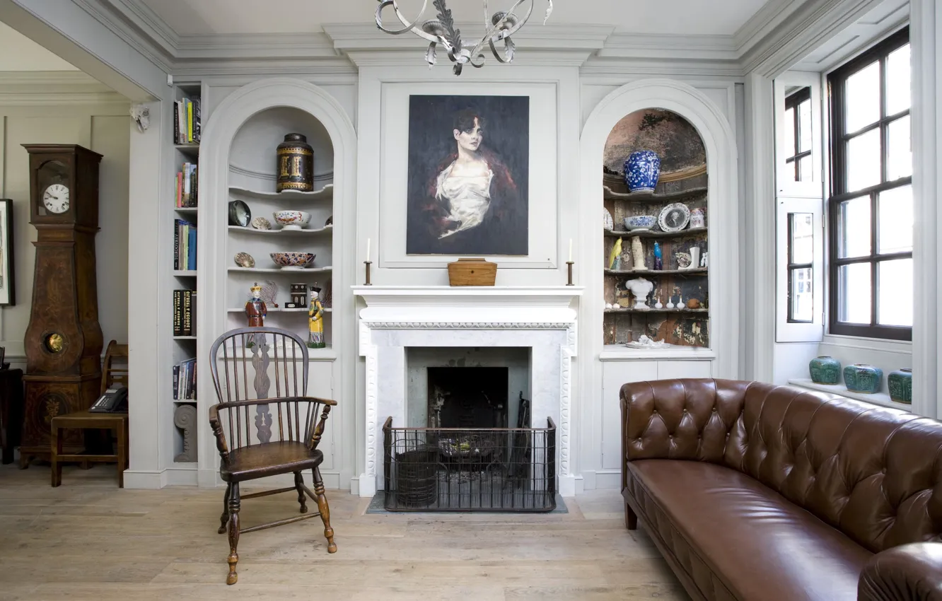 Photo wallpaper design, room, interior, fireplace, British style