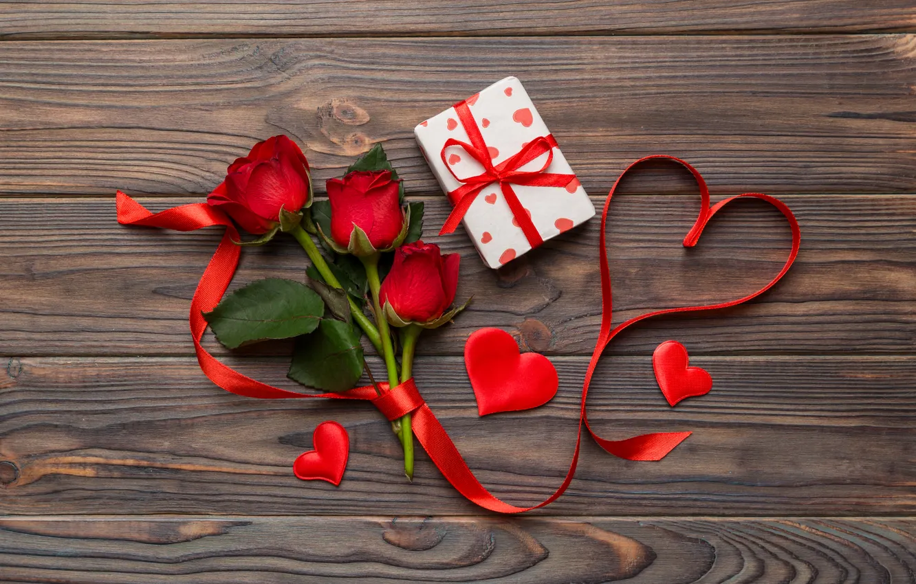 Photo wallpaper love, flowers, gift, romance, heart, roses, bouquet, love