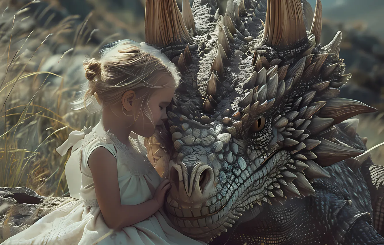 Photo wallpaper children, neural network, girl, pose, Princess, blonde, AI art, face