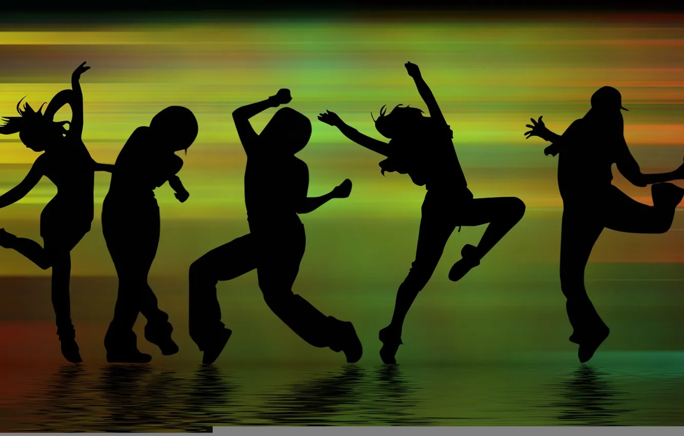 Photo wallpaper music, movement, people, dance, shadows, dancing, silhouettes, figure