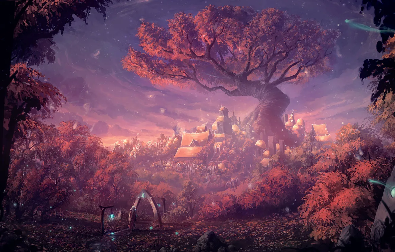 Photo wallpaper landscape, nature, tree, sword, warrior