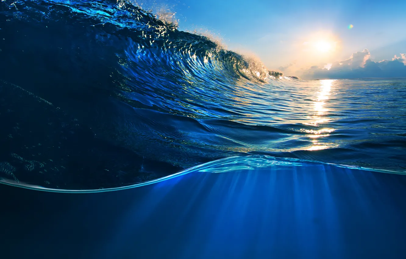 Photo wallpaper wave, water, the sun, the ocean