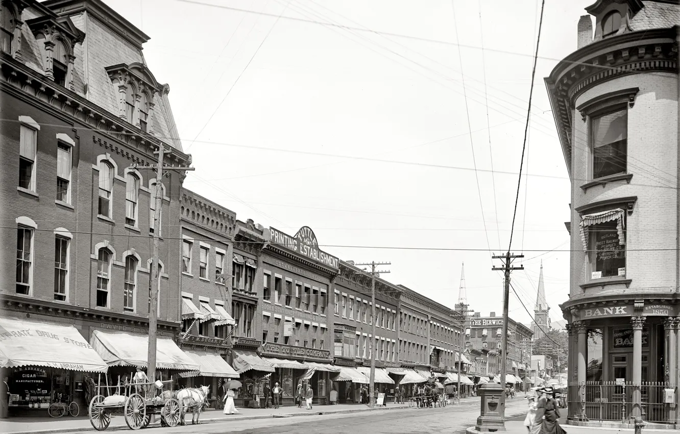 Photo wallpaper retro, street, home, Bank, USA