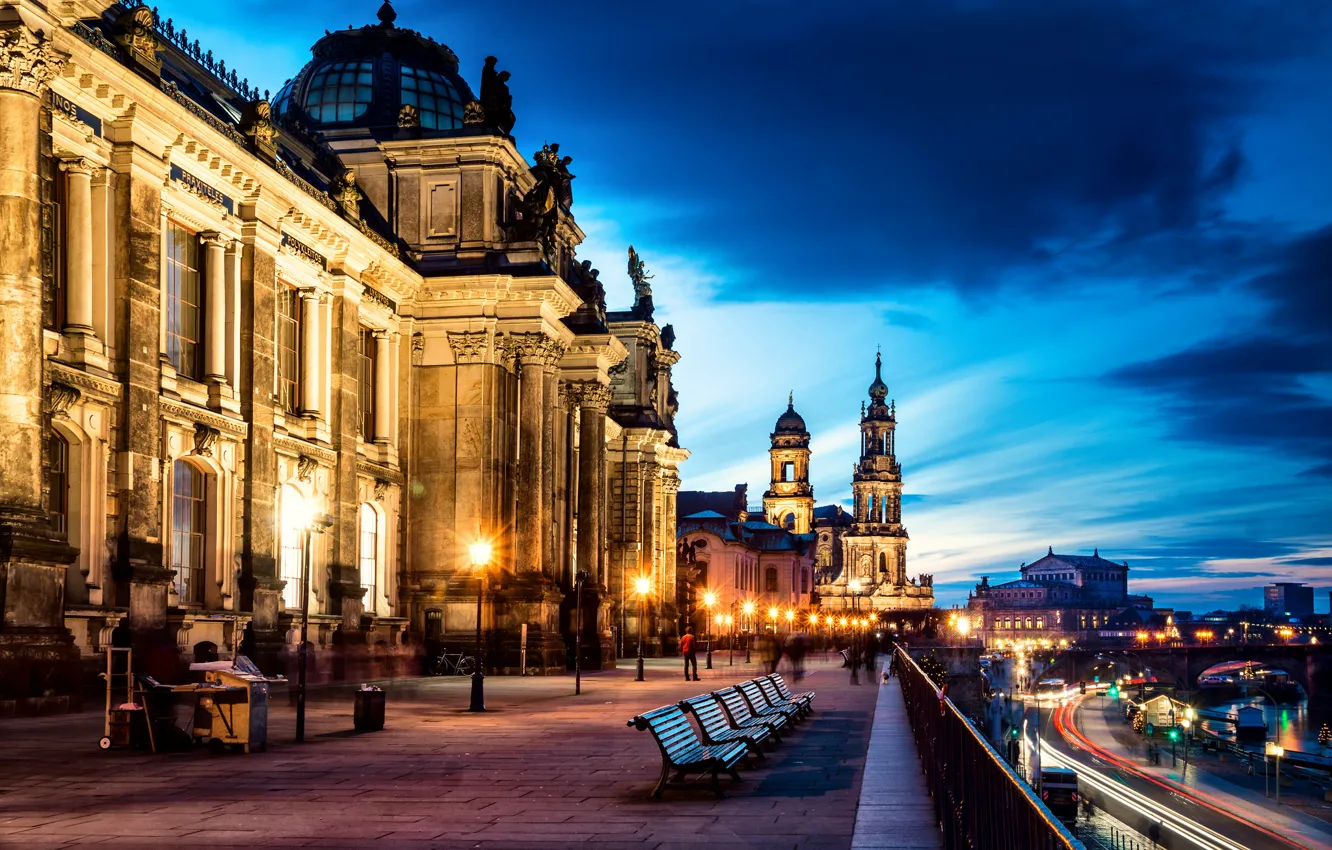 Photo wallpaper road, the city, people, street, the evening, excerpt, Germany, Dresden