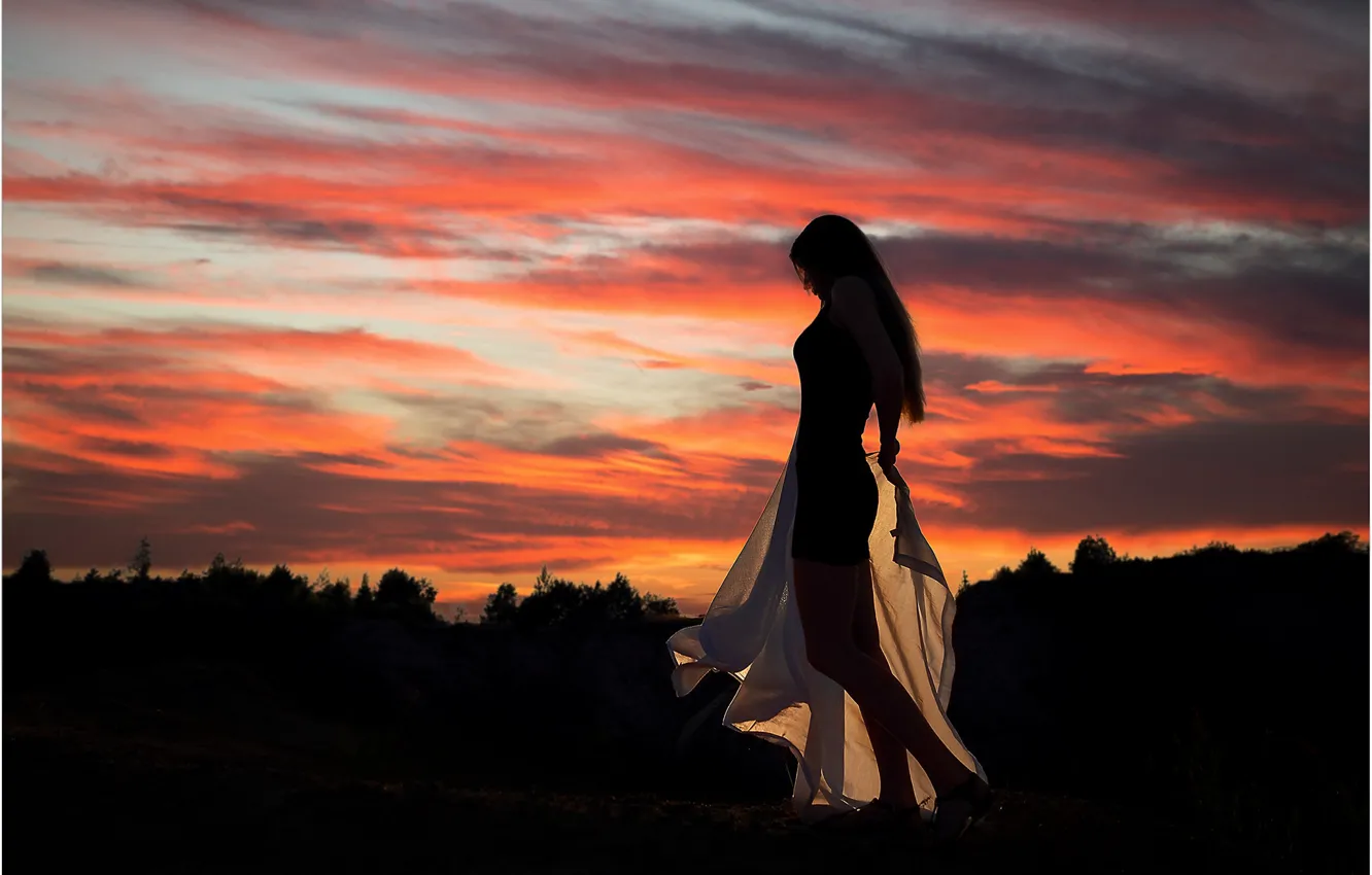 Photo wallpaper the sky, girl, sunset, pose, Andrew Stankūnas
