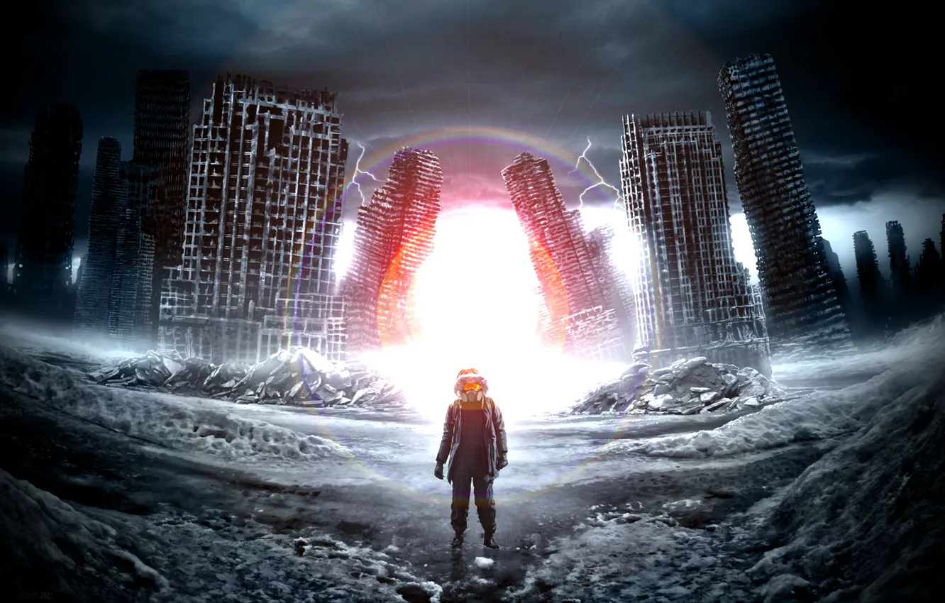 Photo wallpaper winter, Apocalypse, gas mask, romance of the Apocalypse, corrected