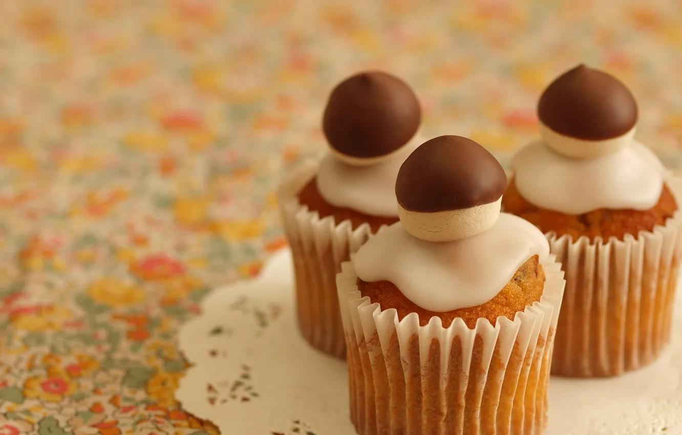 Photo wallpaper decoration, mushrooms, three, dessert, cakes, sweet, napkin, glaze