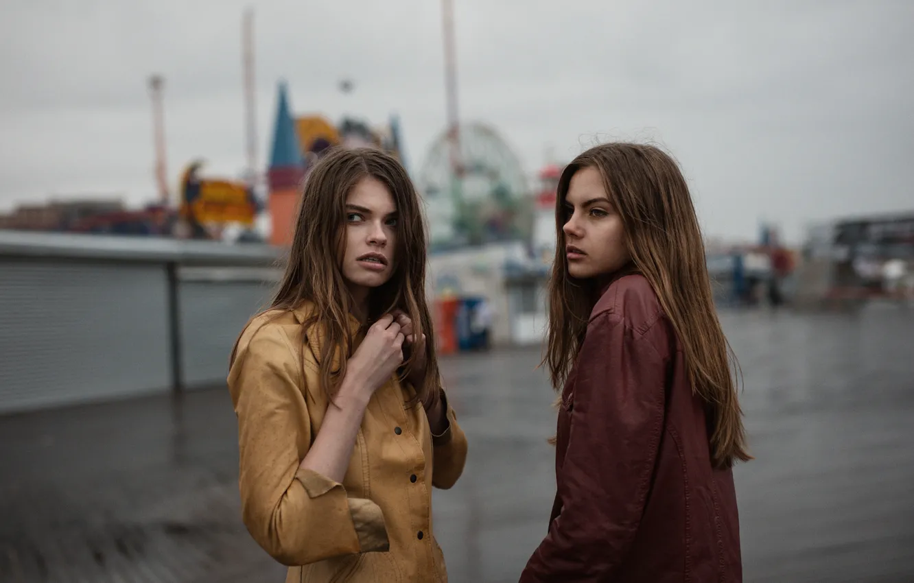 Photo wallpaper girl, face, hair, jacket, weather, slush