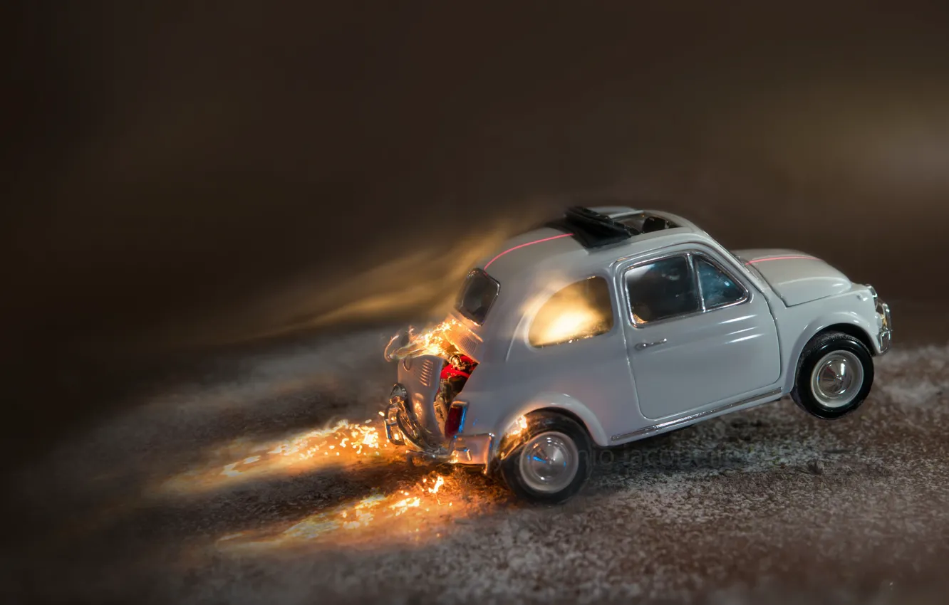 Photo wallpaper macro, lights, toy, machine, model, Fiat 500