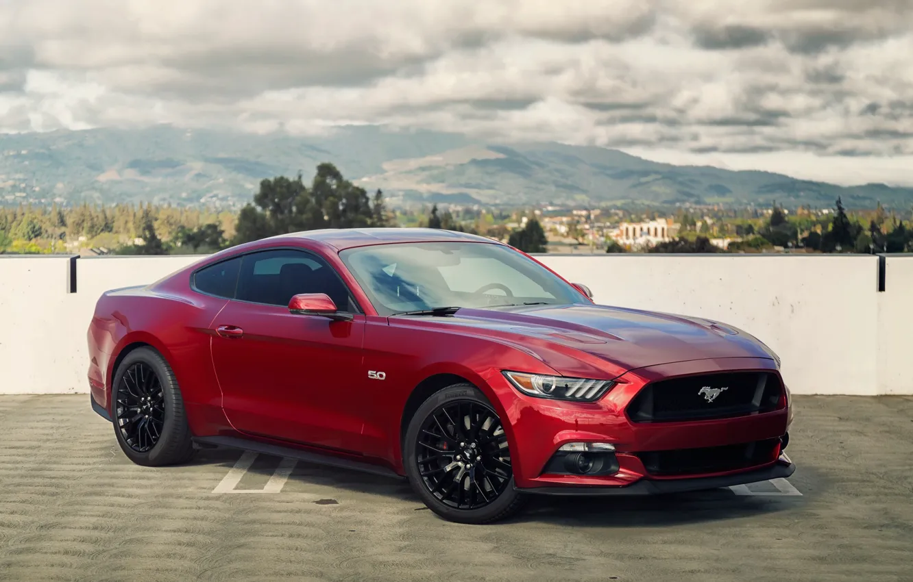 Photo wallpaper mustang, red, ford, 5.0, 2015