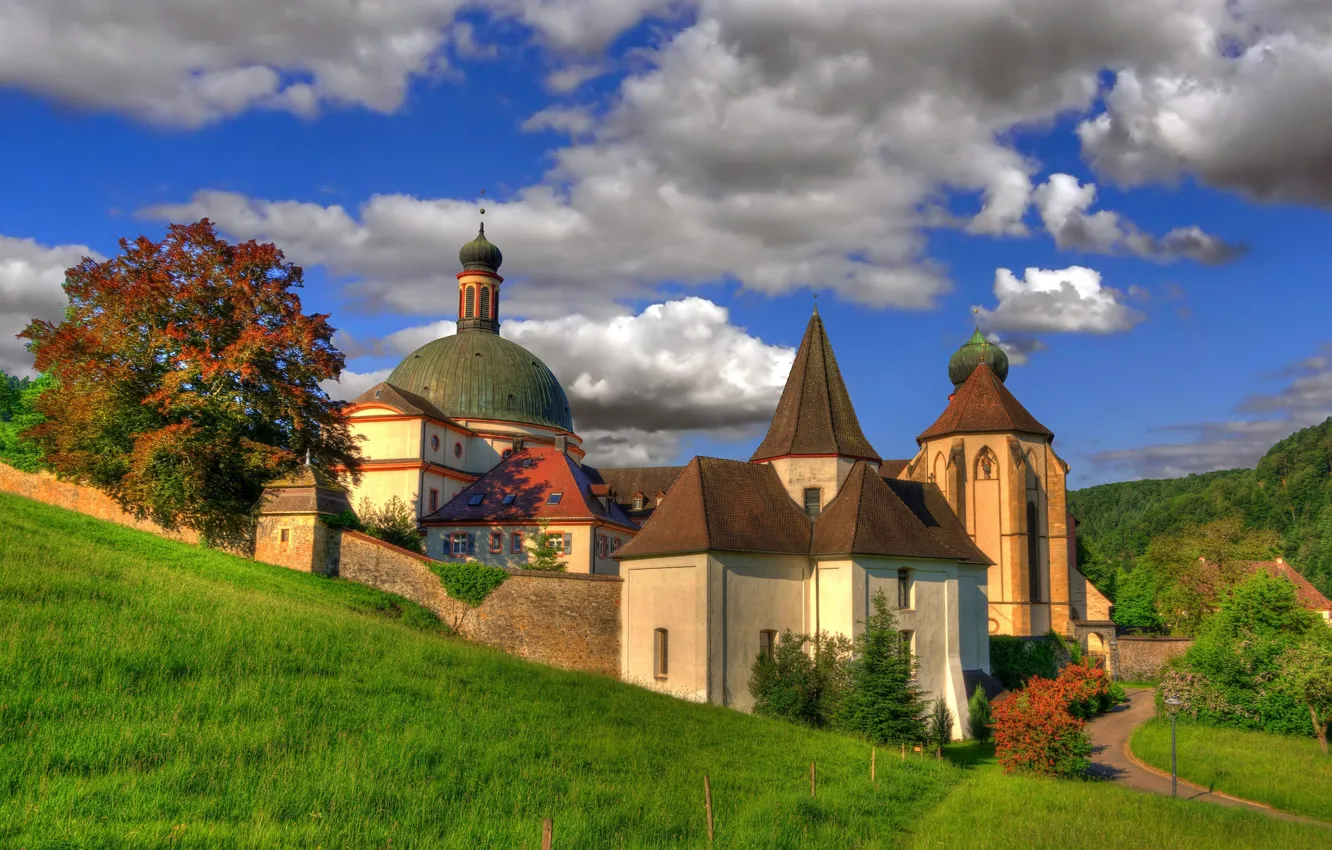 Photo wallpaper clouds, Germany, architecture, the monastery, Germany, Baden-Württemberg, Baden-Württemberg, Abbey