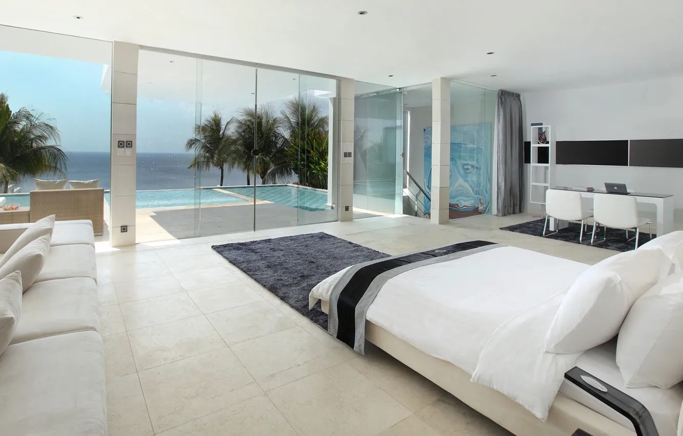 Photo wallpaper pool, design, style, interior, luxury villa, living space