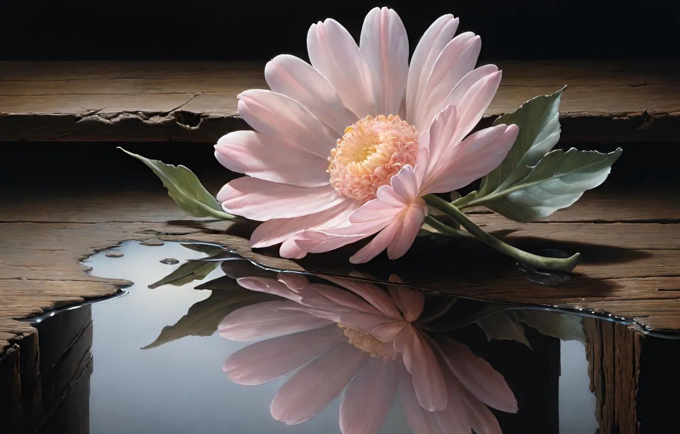 Photo wallpaper water, flowers, art, pink, chrysanthemum