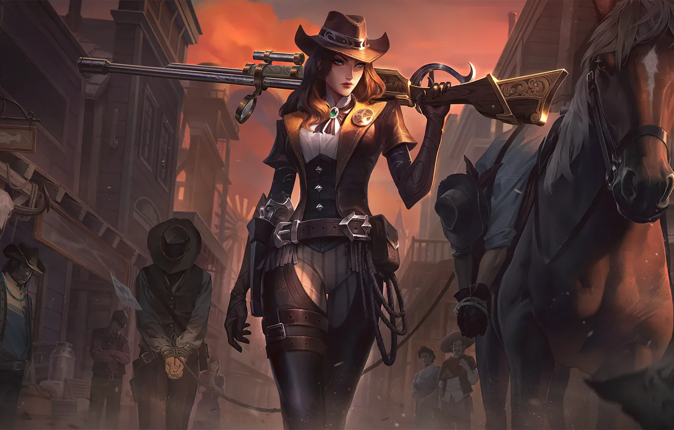 Photo wallpaper art, League of Legends, Caitlyn, LoL, SHERIFF, skin