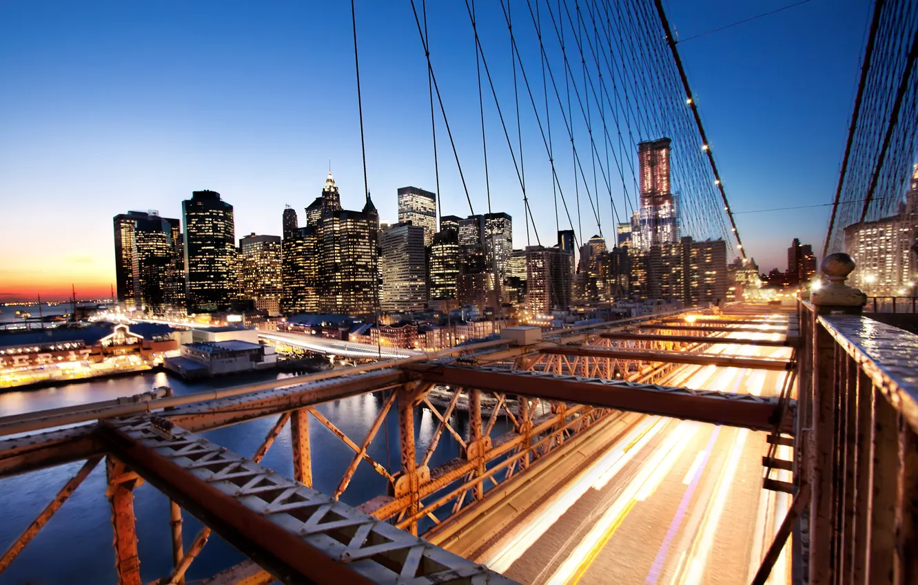 Photo wallpaper sunset, new York, sunset, new york, usa, nyc, Brooklyn Bridge, Financial District