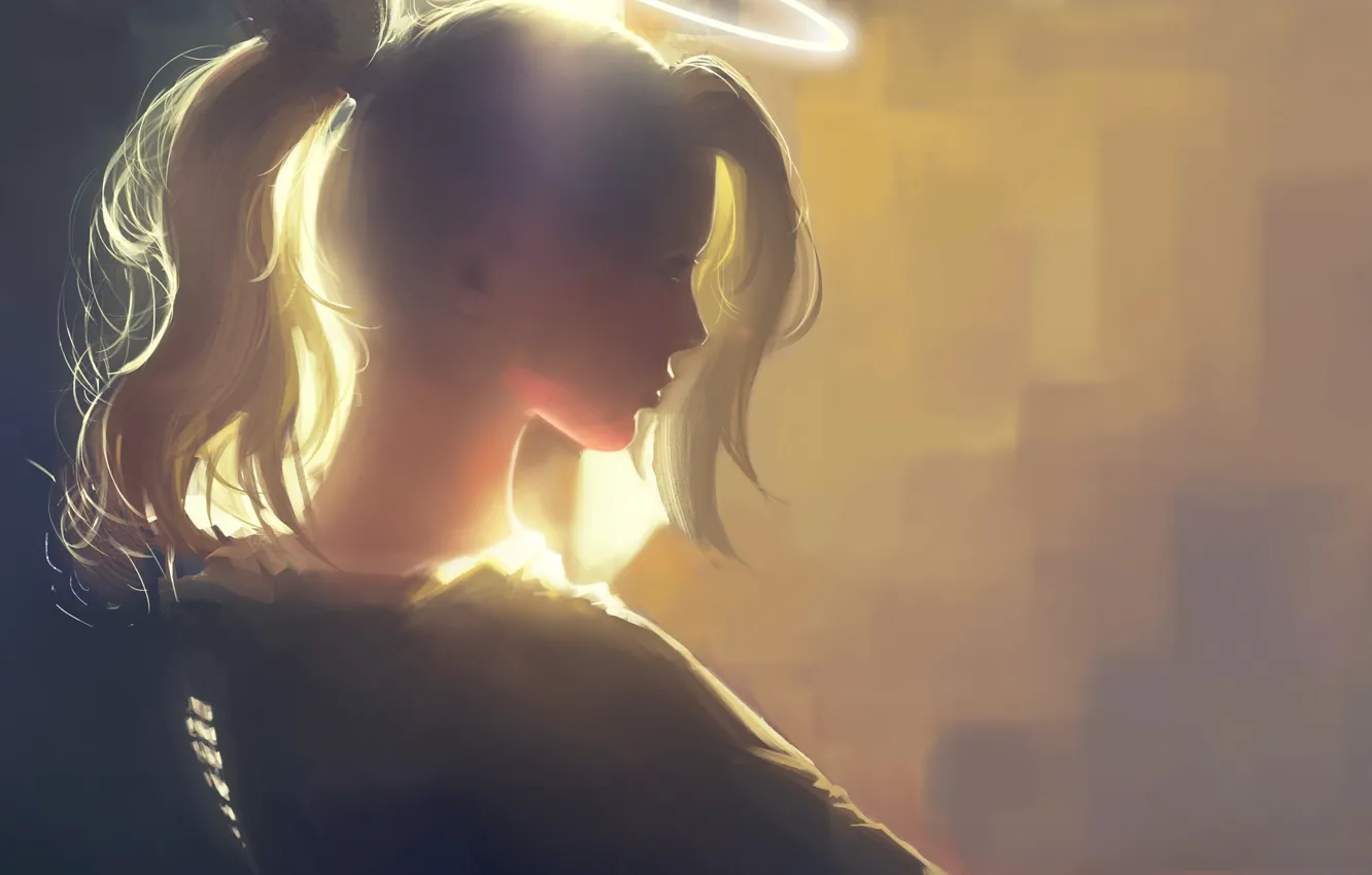 Photo wallpaper girl, fantasy, ponytail, angel, blonde, digital art, artwork, fantasy art