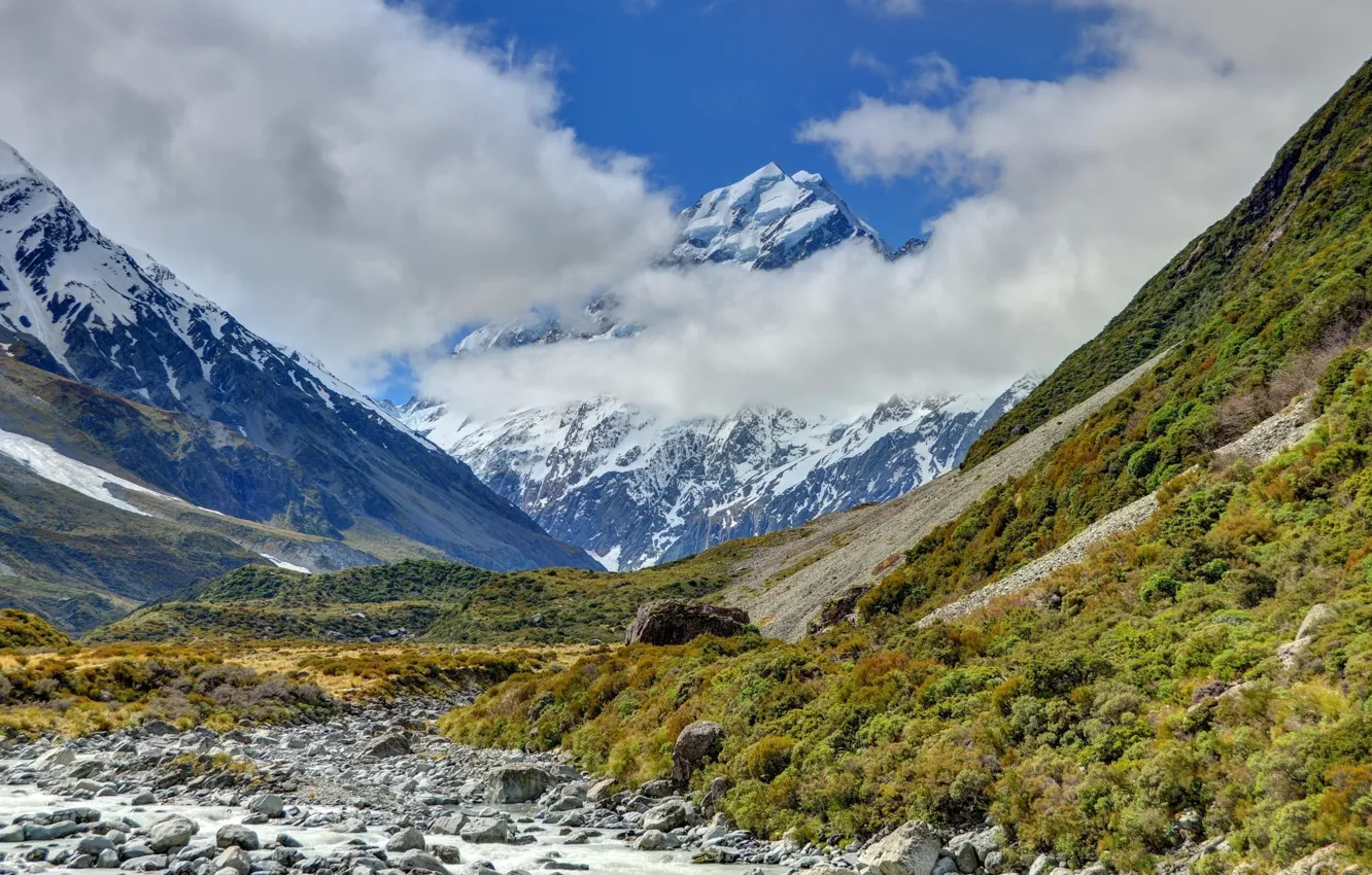 Photo wallpaper river, photo, New Zealand, New Zealand, Mount Cook National Park, mount cook, National Park mount …
