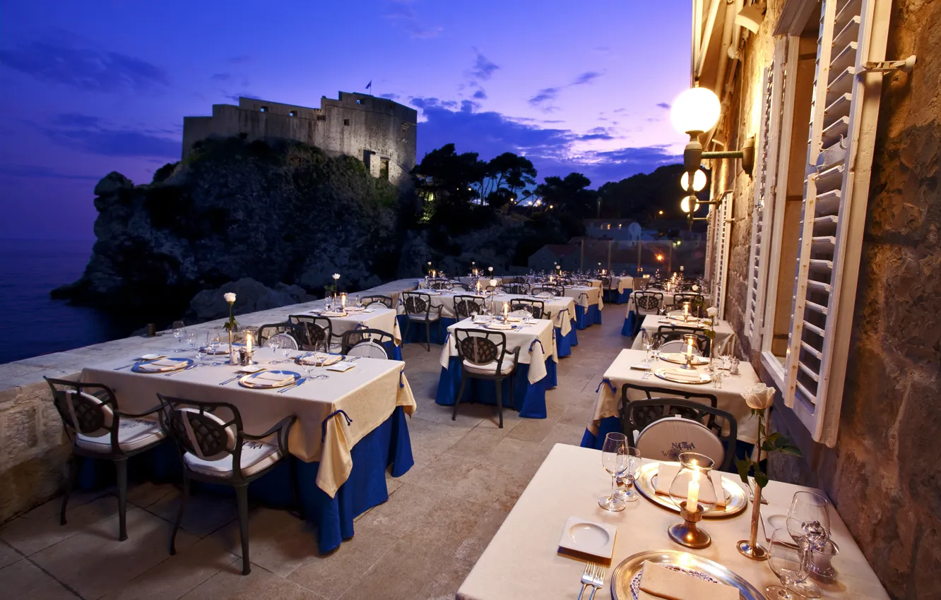 Photo wallpaper evening, Dubrovnik, restaurant Nautika