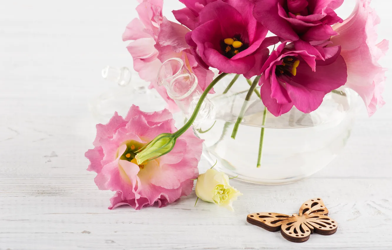 Photo wallpaper bouquet, vase, pink, eustoma, THE OFF