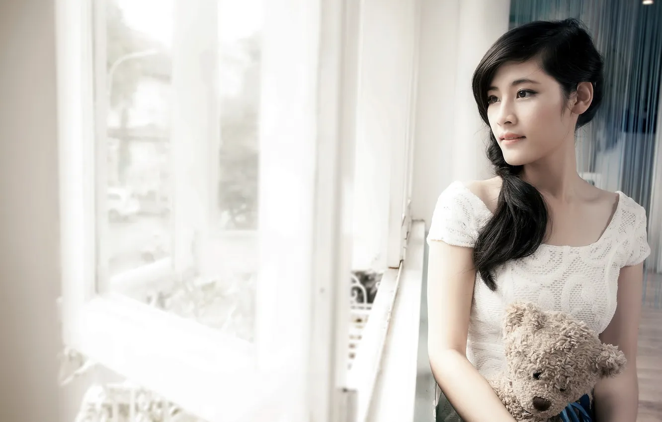 Photo wallpaper girl, toy, window