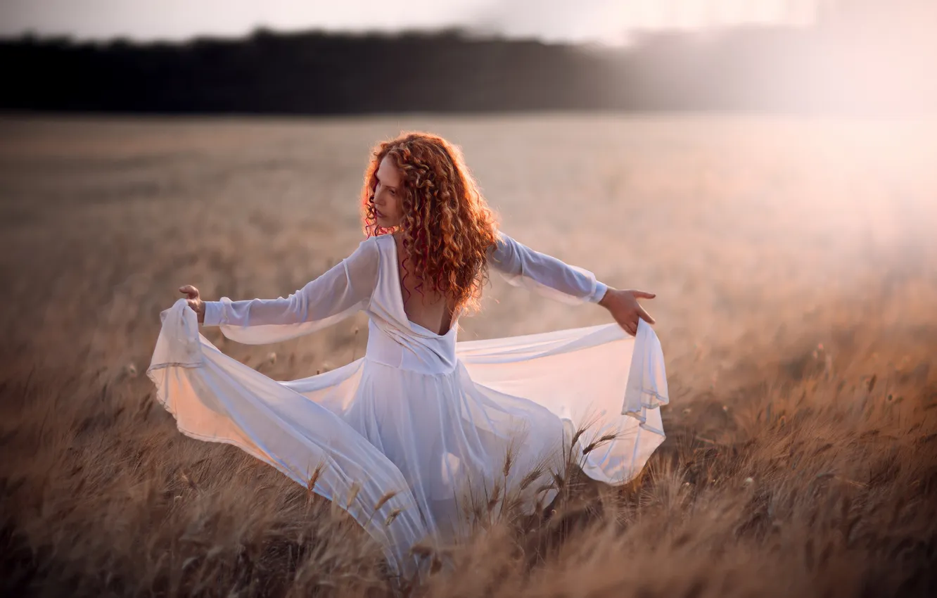 Photo wallpaper field, girl, light