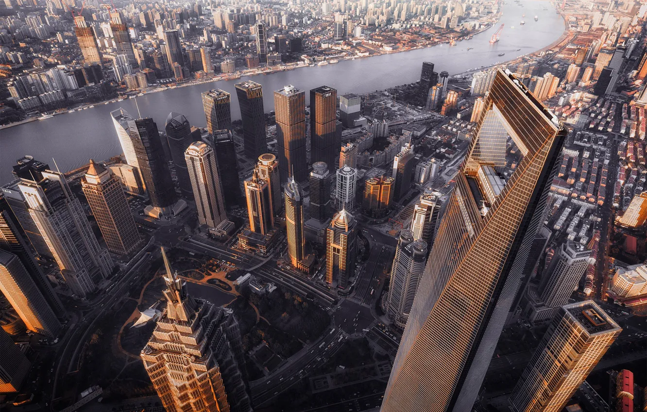 Photo wallpaper the city, river, home, China, Shanghai, the view from the top, China