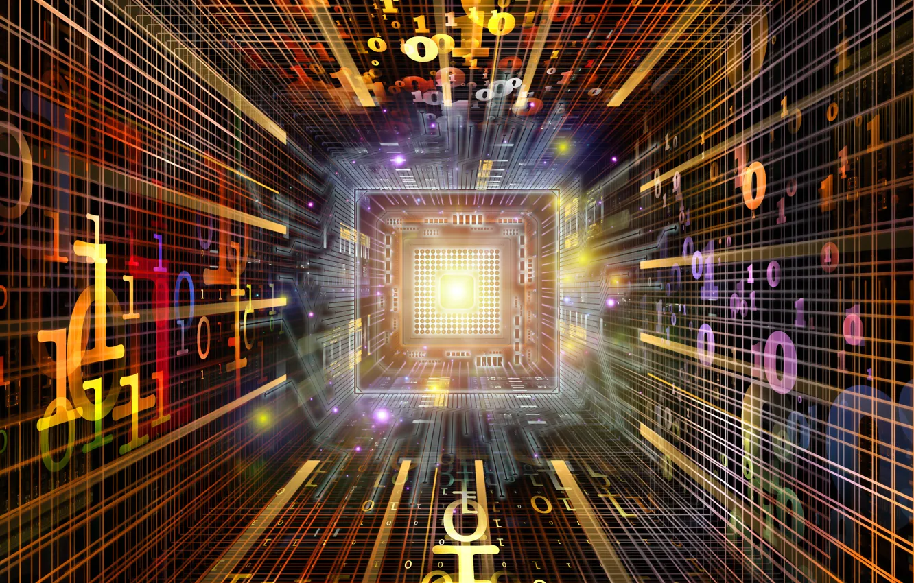 Photo wallpaper the way, binary code, processor, information technology