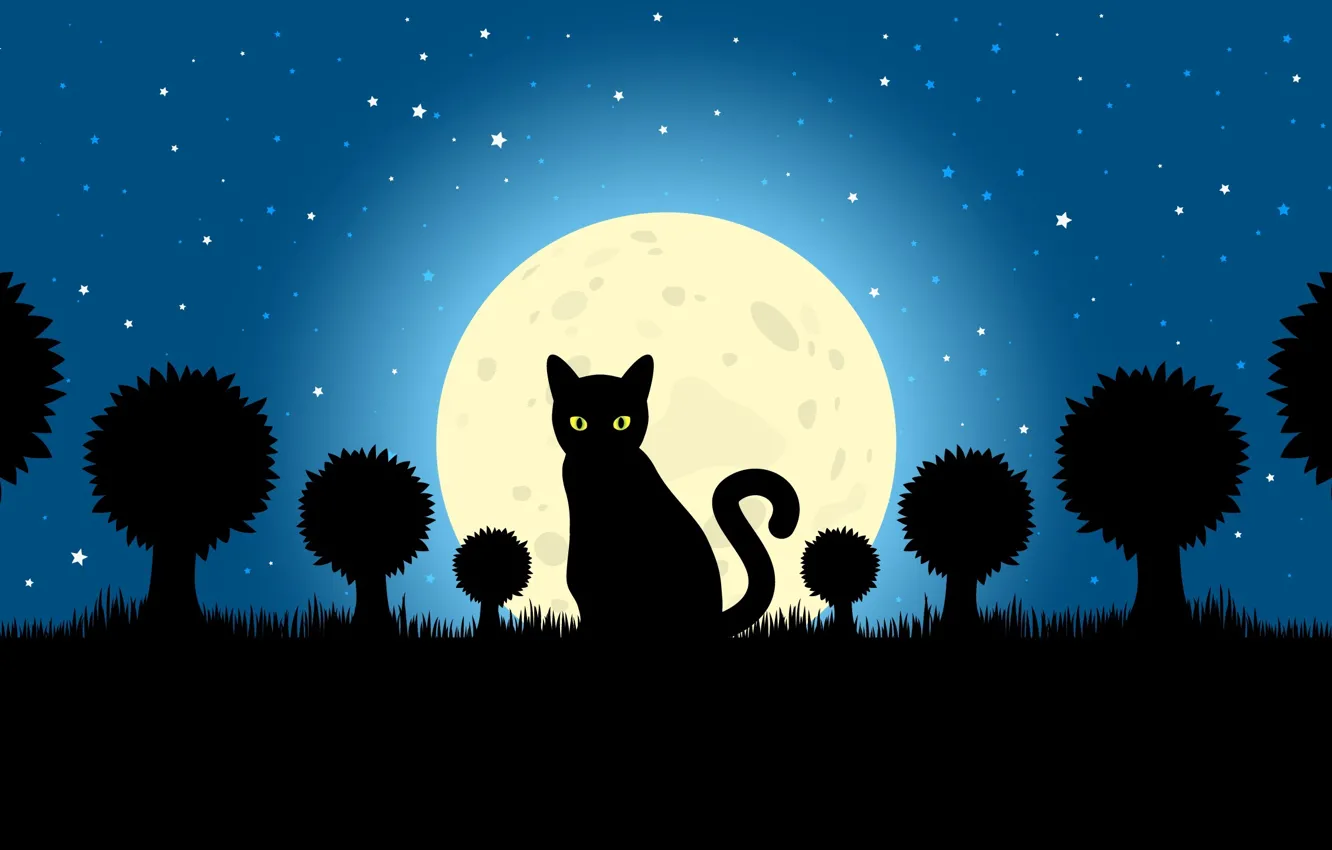 Photo wallpaper cat, stars, the moon, shadow