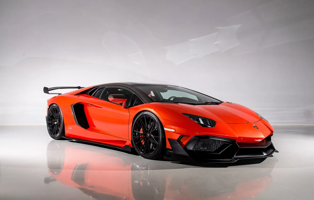 Photo wallpaper Lamborghini, Light, Orange, SuperVeloce, Aventador, VAG, Sight