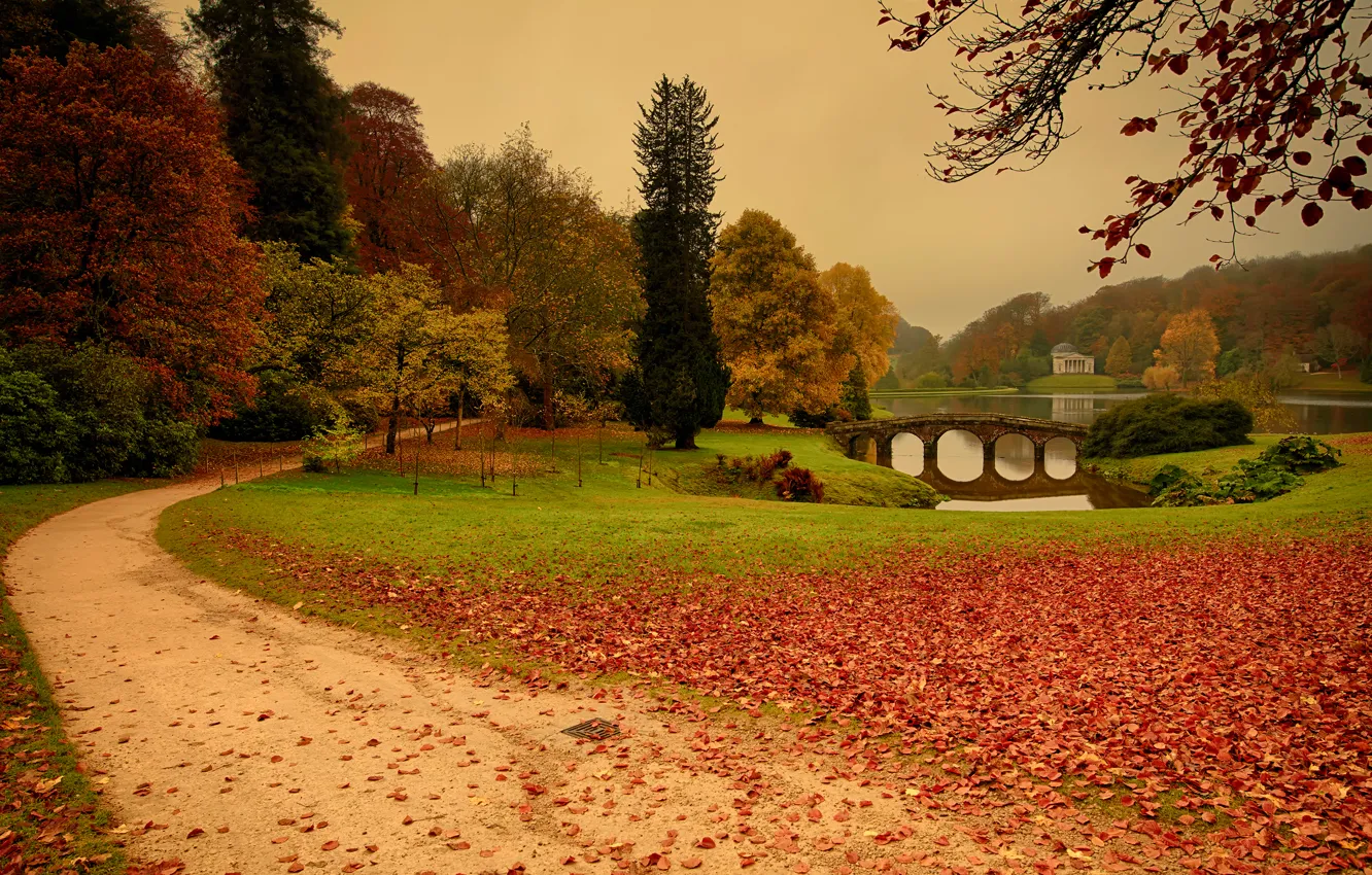Photo wallpaper autumn, leaves, trees, Stourhead, Lies Thru a Lens