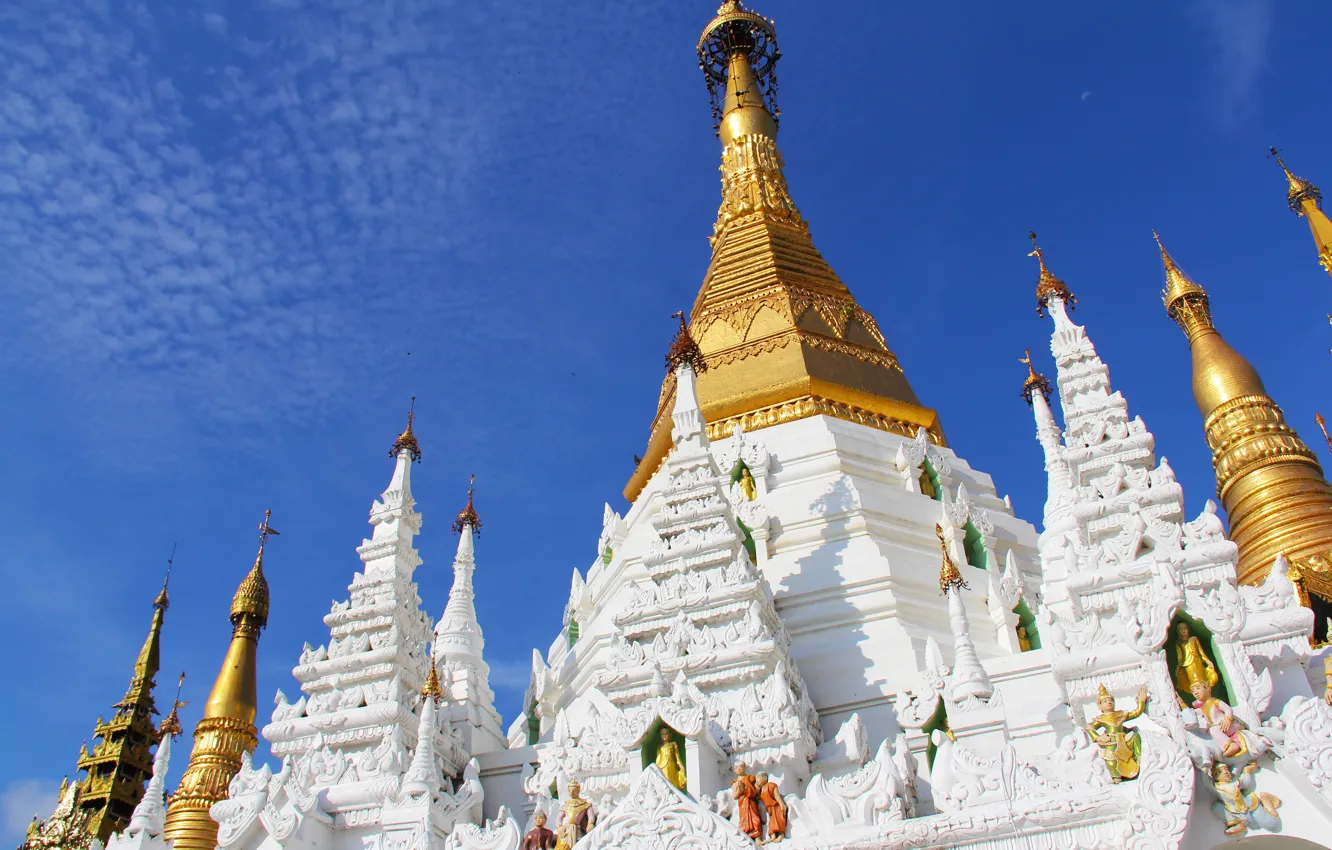 Photo wallpaper the sky, the city, tower, temple, architecture, religion, statues, Myanmar