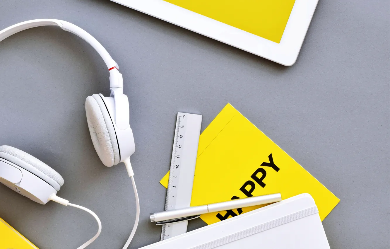 Photo wallpaper Wallpaper, headphones, handle, picture, headphones, White headphones, line