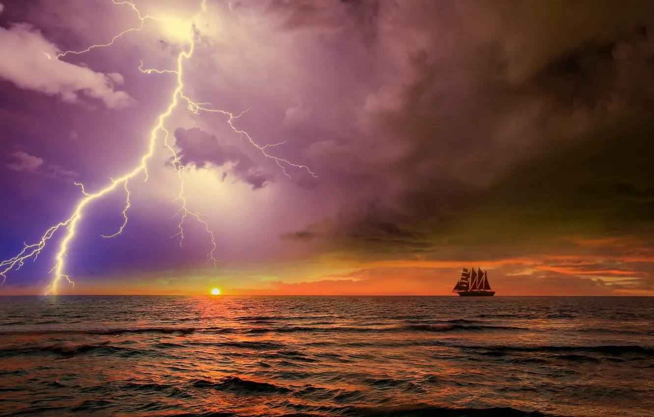 Photo wallpaper the storm, the ocean, sailboat