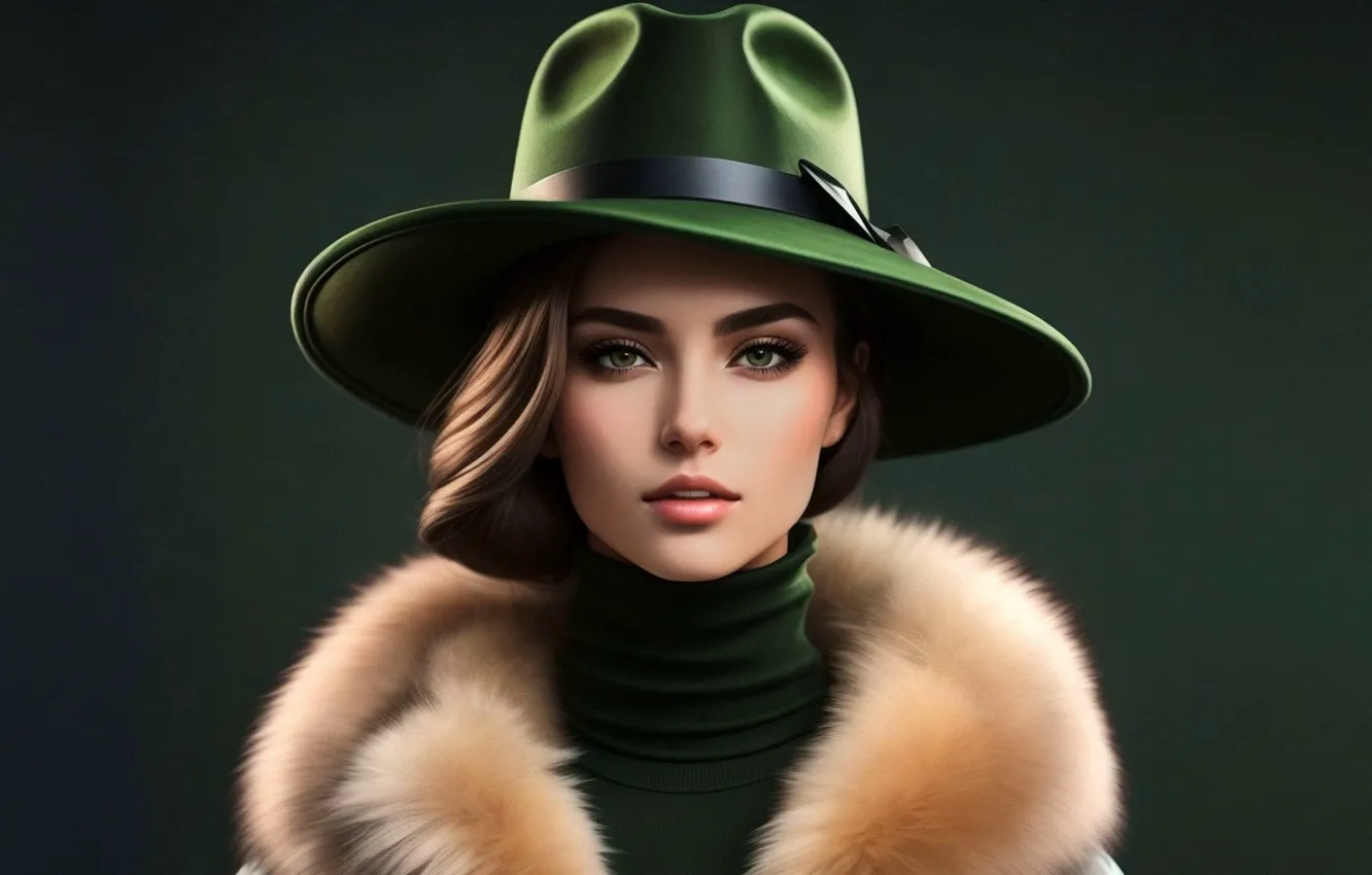 Photo wallpaper girl, hat, portrait, Brown Haired