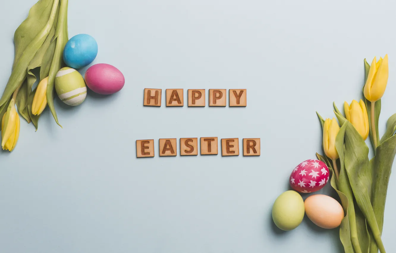 Photo wallpaper flowers, holiday, eggs, Easter, tulips
