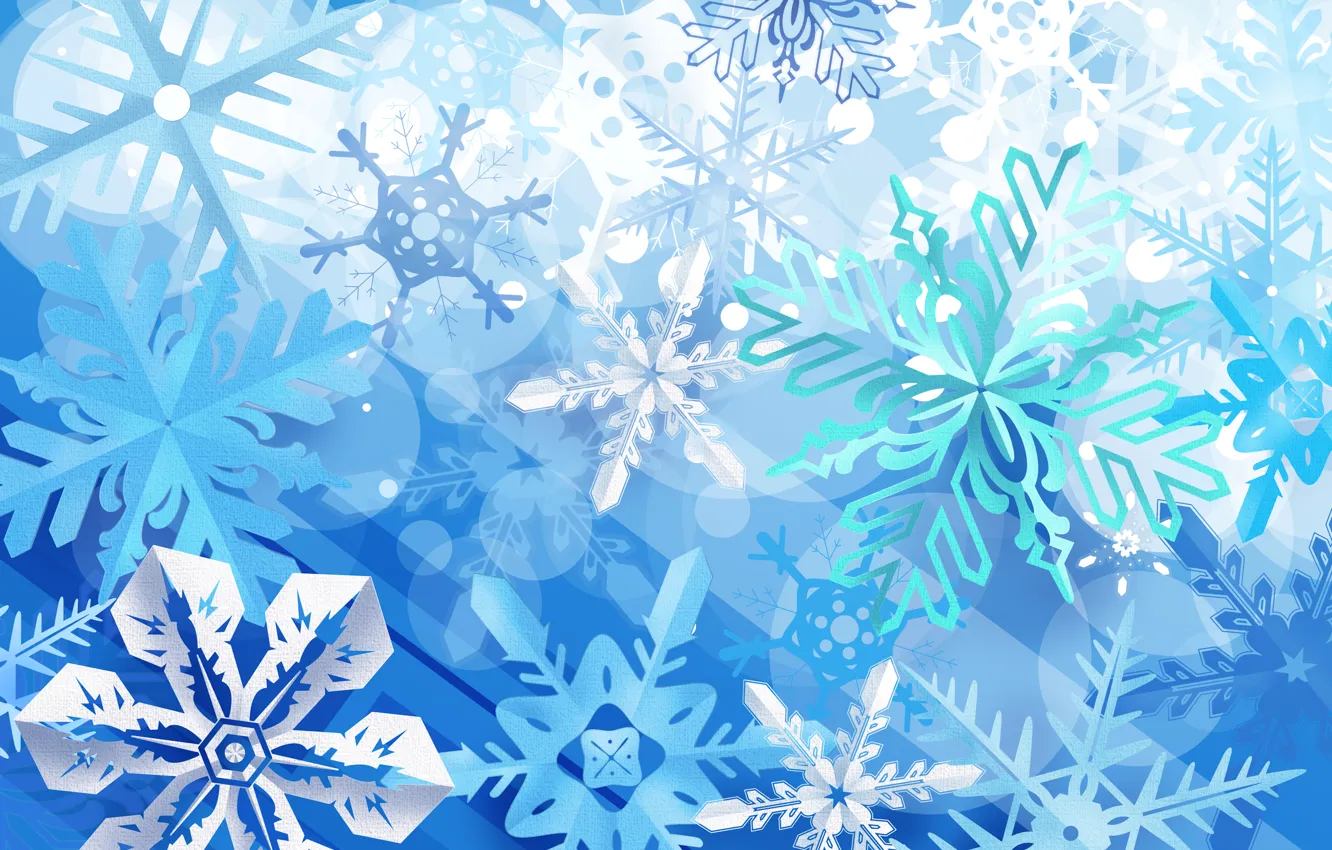 Photo wallpaper winter, snowflakes, blue