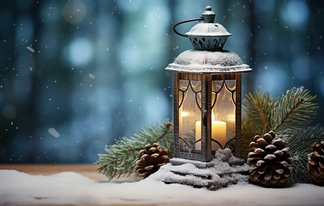 Photo wallpaper winter, snow, night, new year, Christmas, lights, Christmas, night