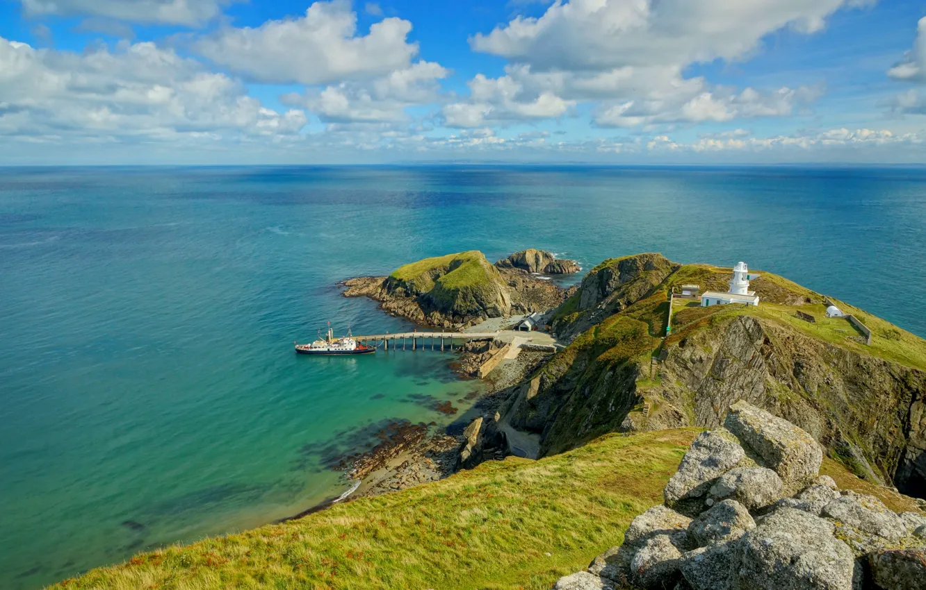 Photo wallpaper coast, lighthouse, England, Lundy Island, Devon