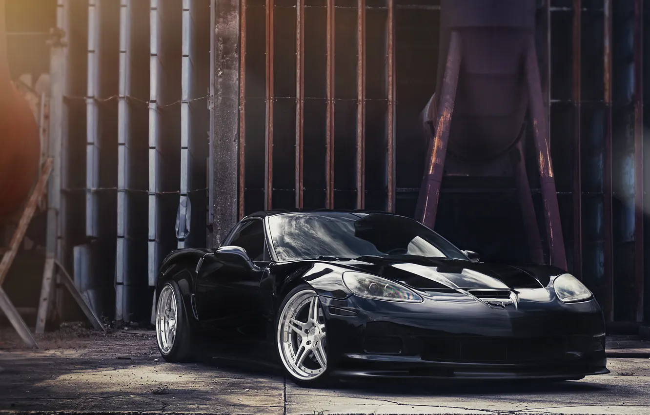 Photo wallpaper reflection, black, Z06, Corvette, Chevrolet, Chevrolet, black, Corvette