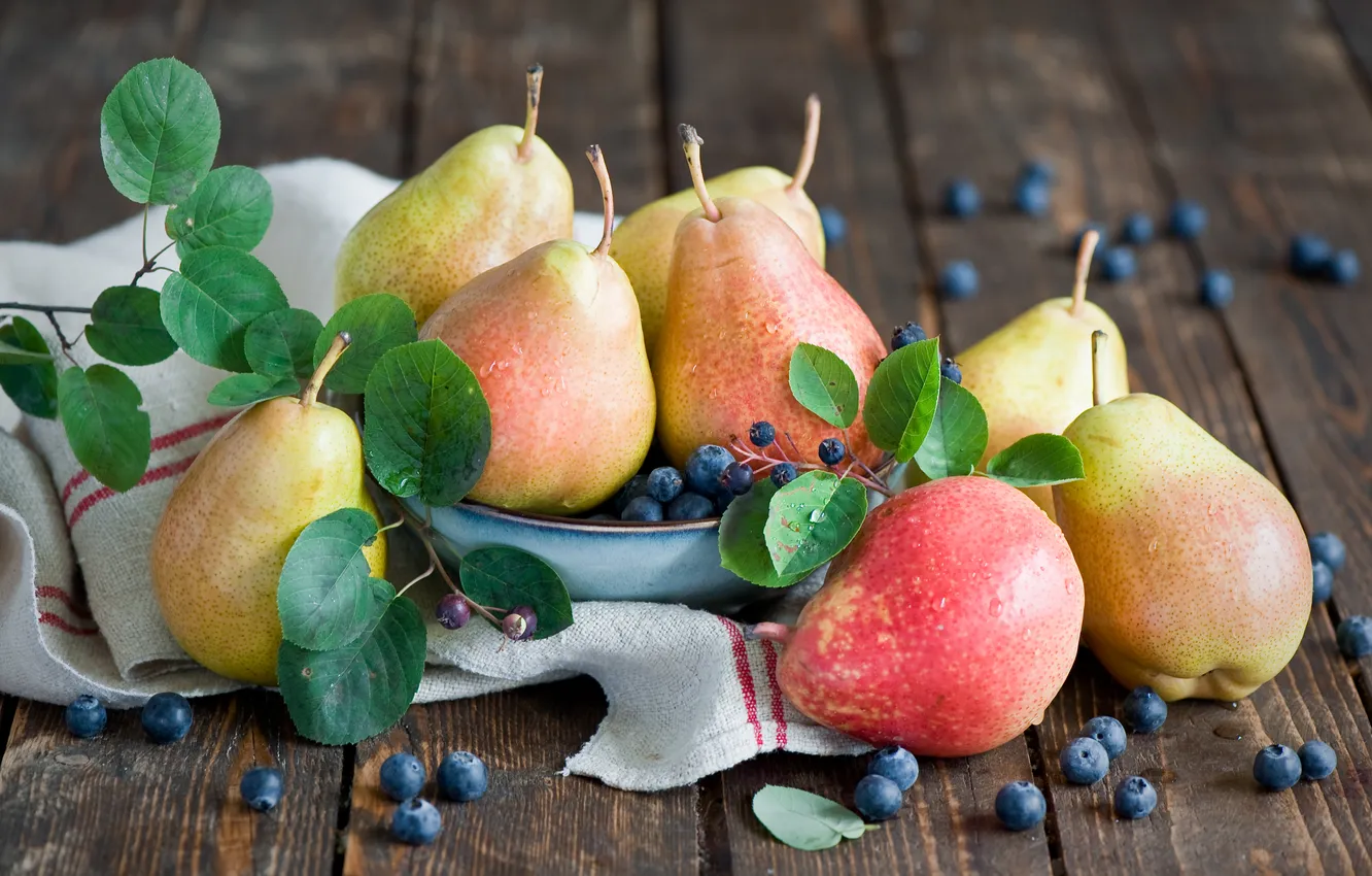 Photo wallpaper berries, foliage, blueberries, fruit, pear