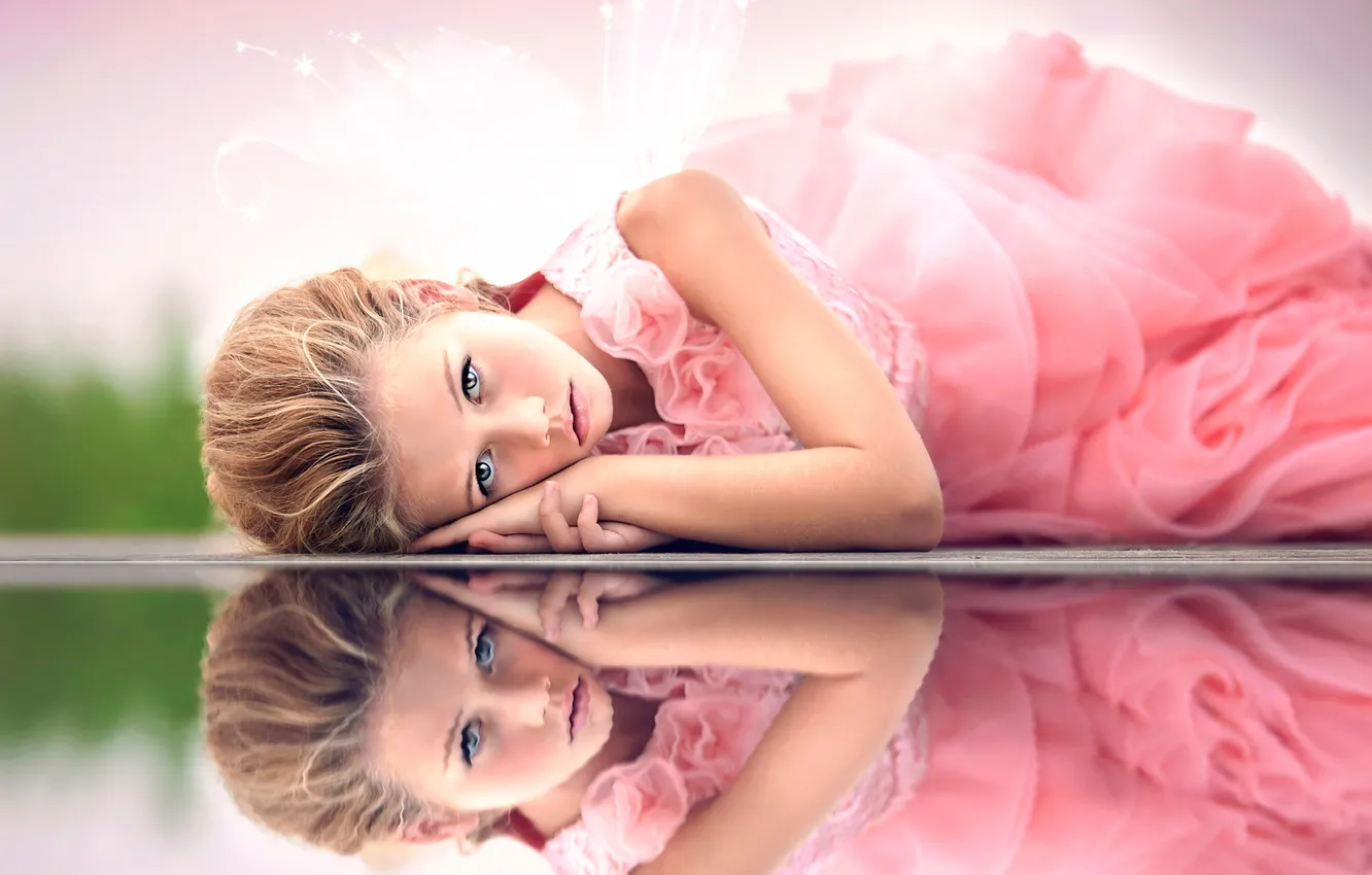 Photo wallpaper reflection, girl, Fantasy world, Julia Altork