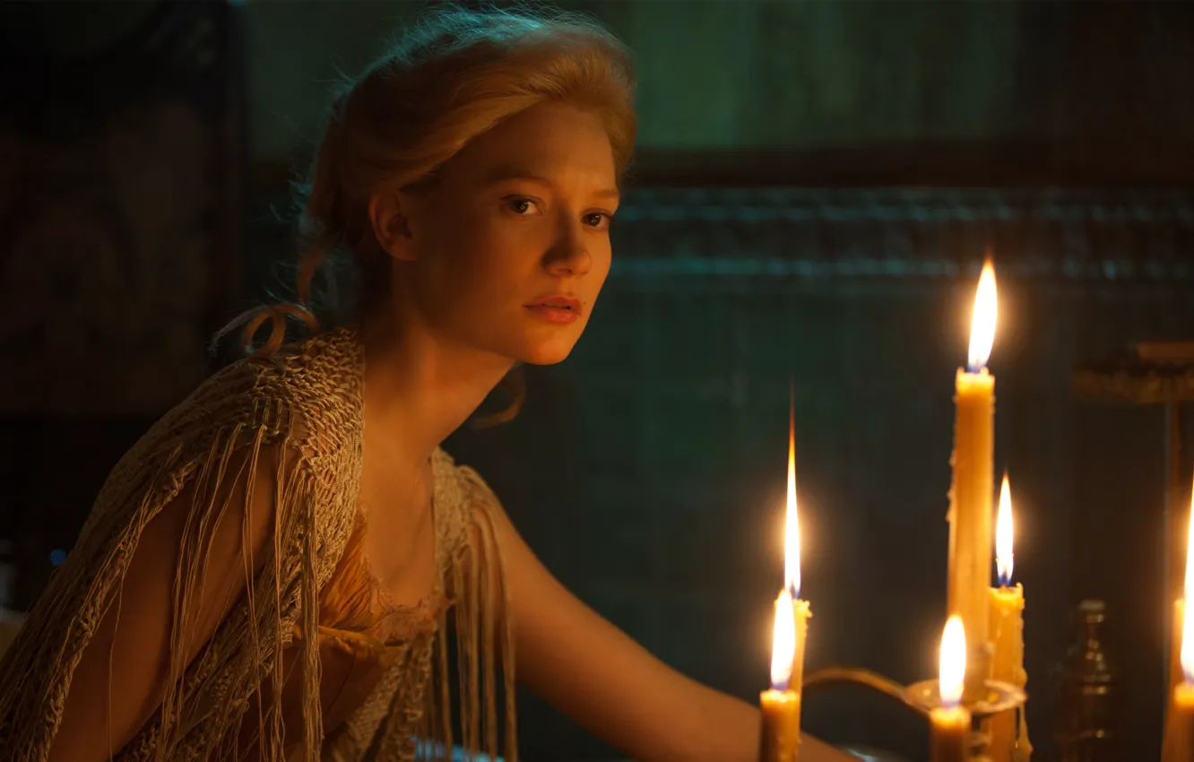 Photo wallpaper lights, frame, candles, fantasy, blonde, twilight, MIA Wasikowska, Crimson Peak